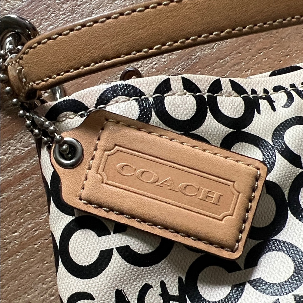 Coach Black & Cream Signature Canvas Crossbody with Tan Trim - Picture 2 of 6